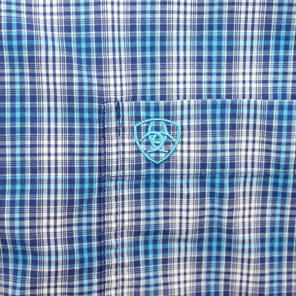 Ariat Pro Series 2XL Fitted Long Sleeve Blue Checkered Cowboy Western Shirt - Picture 6 of 12